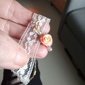 Charming Lace Necklace with Peach Rose Accent
